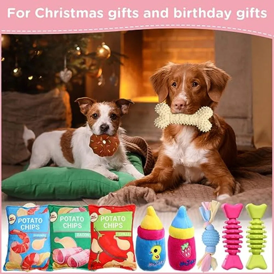 50 Pack Easter Dog Squeaky Toys Set Cute Stuffed Plush Dog Toy with Ropes Bulk Puppy Chew Toys for Small Medium Puppies Pets Te