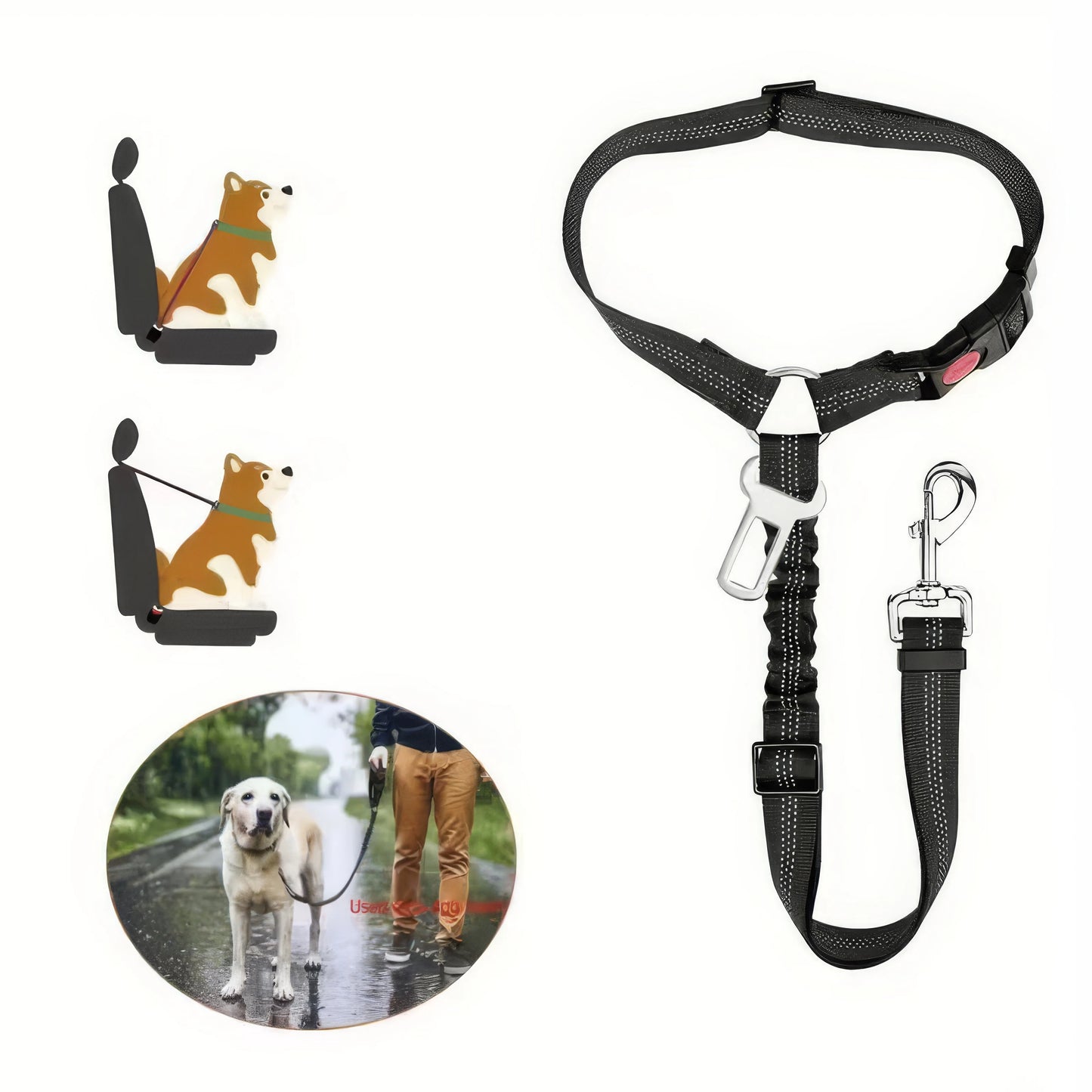 1 Black Pet Car Safety Rope, Anti Slip Buckle Design, Elastic Safety Restraint Belt, Suitable for Small and Large Dogs