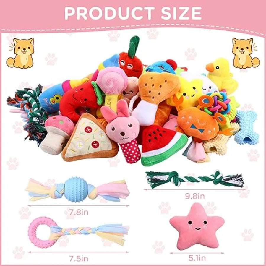 50 Pack Easter Dog Squeaky Toys Set Cute Stuffed Plush Dog Toy with Ropes Bulk Puppy Chew Toys for Small Medium Puppies Pets Te