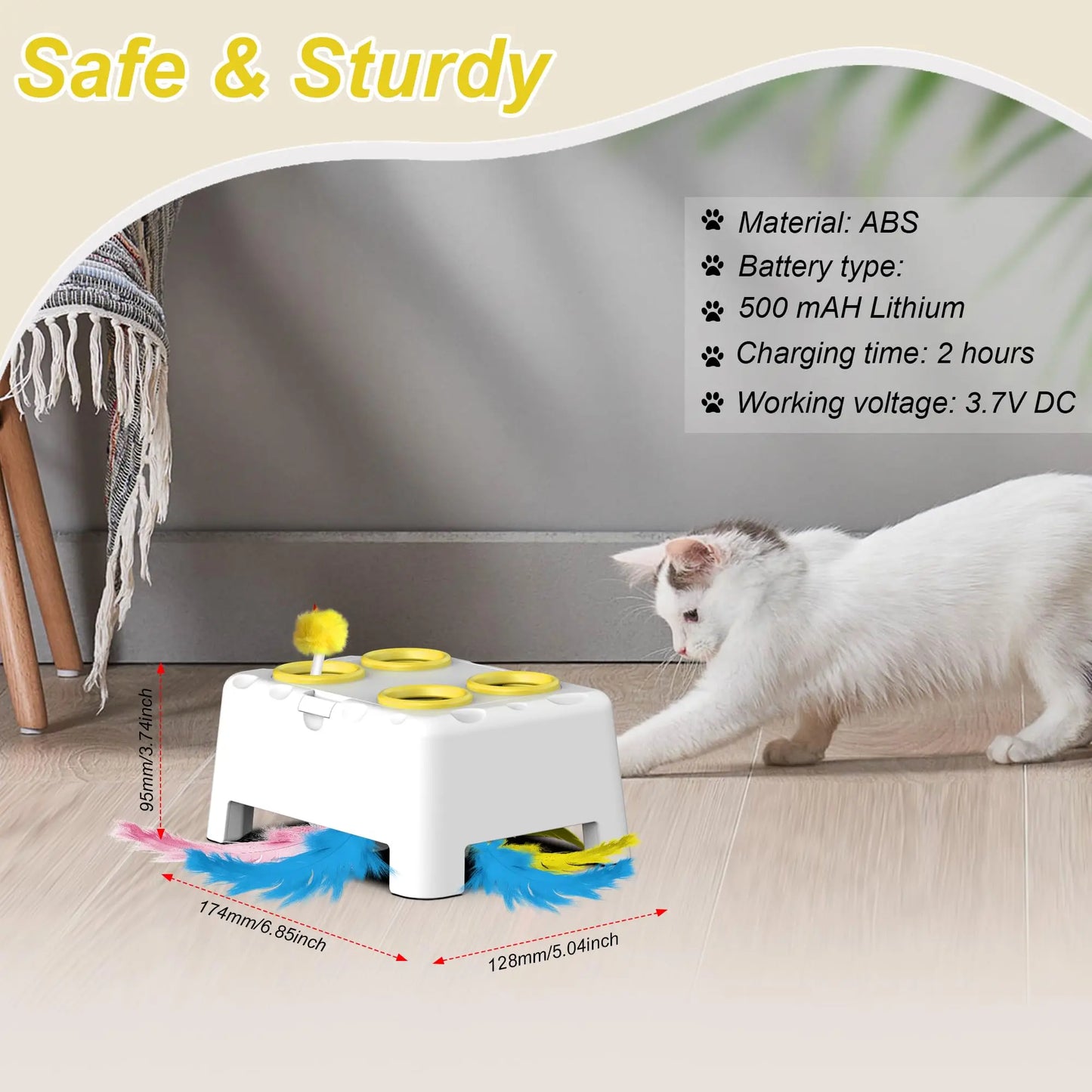 Whack A Mole Automatic Pop-Up Rechargeable Cat Toy - Interactive Play for Kittens & Cats