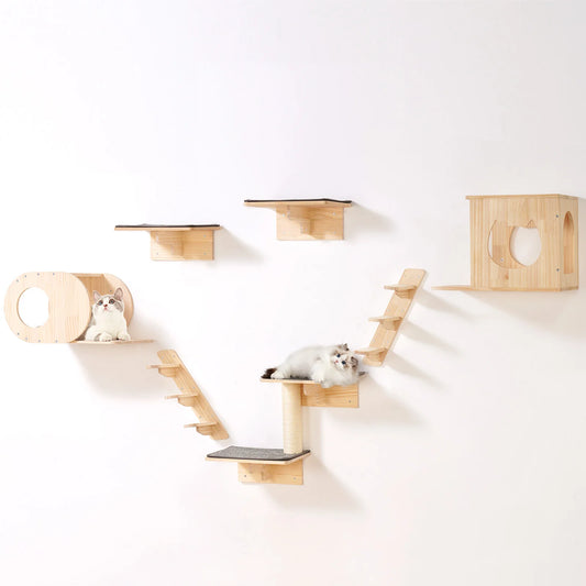 SucceBuy Wall Mounted Cat Shelves Cat Wall Shelves and Perches with Jumping Boards Hammocks & Cat Tree Cat Furniture and Shelves