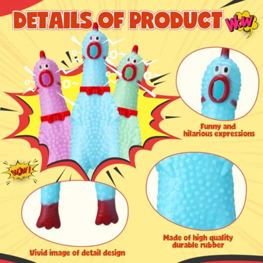 50 Pcs Rubber Chickens Squeak Screaming Chicken Novelty Bulk Dog Toys for Pets Dogs Adults 6.3 Inch Light Color