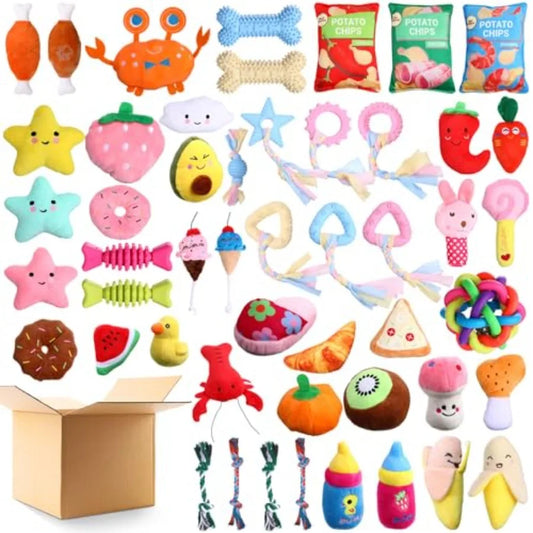 50 Pack Easter Dog Squeaky Toys Set Cute Stuffed Plush Dog Toy with Ropes Bulk Puppy Chew Toys for Small Medium Puppies Pets Te