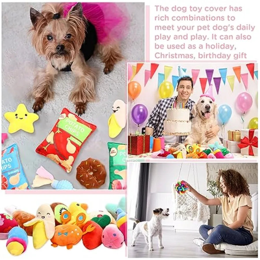 50 Pack Easter Dog Squeaky Toys Set Cute Stuffed Plush Dog Toy with Ropes Bulk Puppy Chew Toys for Small Medium Puppies Pets Te
