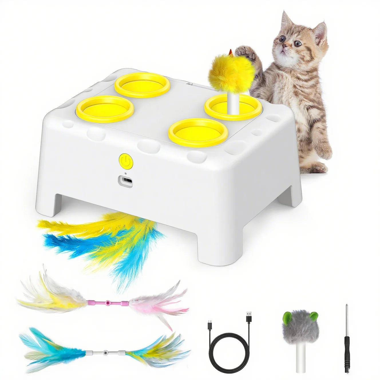 Whack A Mole Automatic Pop-Up Rechargeable Cat Toy - Interactive Play for Kittens & Cats
