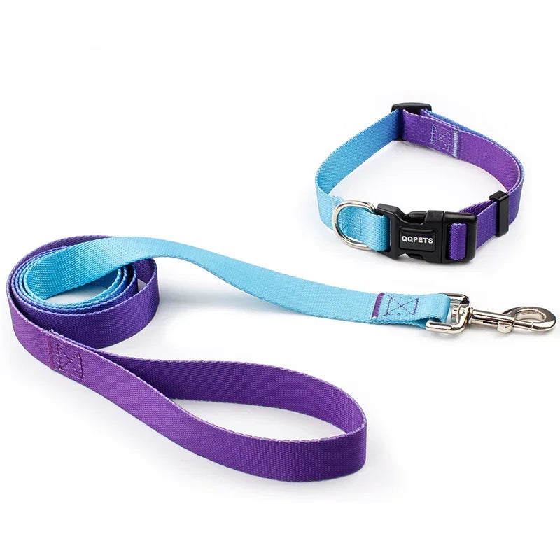 Nylon Adjustable Dog Collar Leash Lead Pet Cat Dog Collar Traction Leash Suitable for Small Large Dogs Bulldog Pugs Beagle