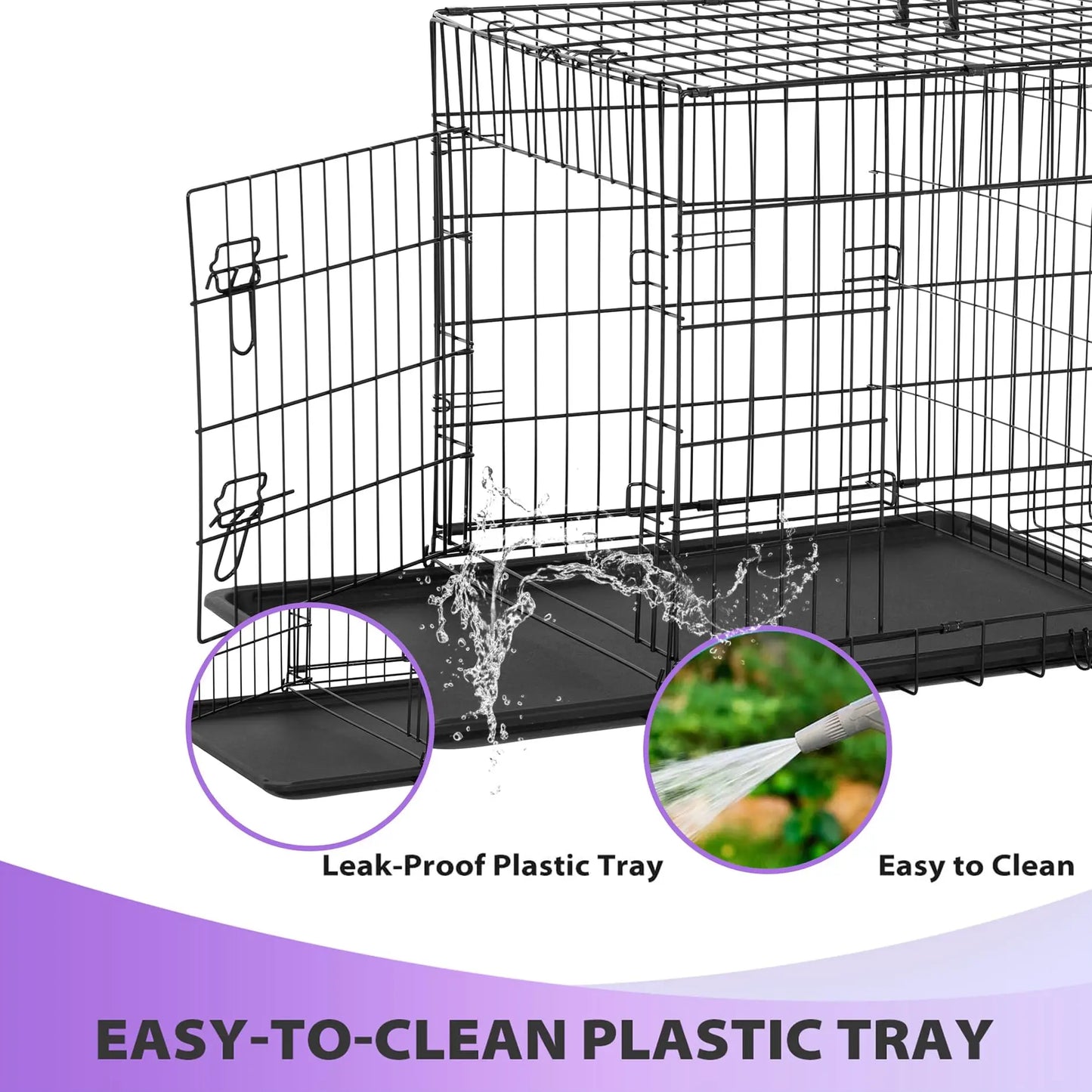 48 Inch Foldable Dog Crate, Large Metal Kennel with Double Doors & Leakproof Tray