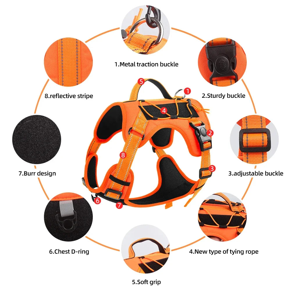 Pet Harness Multi Functional Nylon Reflective Dog Harness Adjustable No Pull Comfortable Control Dog Chest Harness Pet Supplies