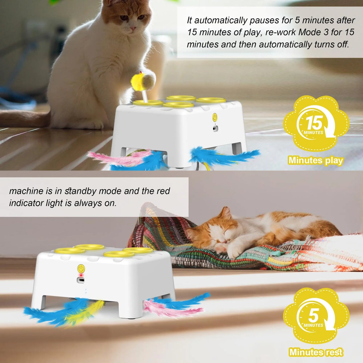 Whack A Mole Automatic Pop-Up Rechargeable Cat Toy - Interactive Play for Kittens & Cats
