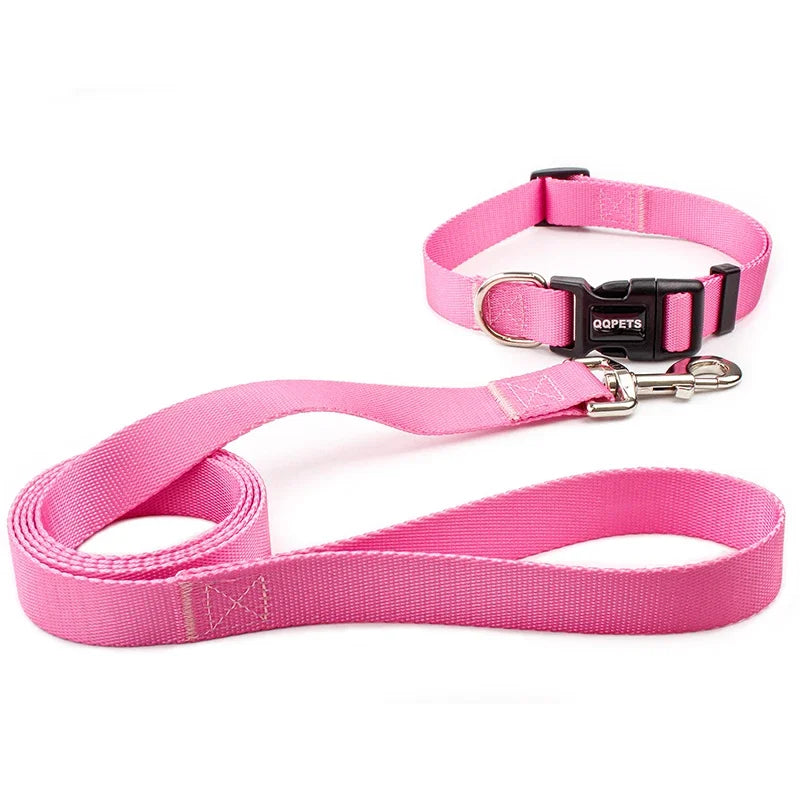 Nylon Adjustable Dog Collar Leash Lead Pet Cat Dog Collar Traction Leash Suitable for Small Large Dogs Bulldog Pugs Beagle