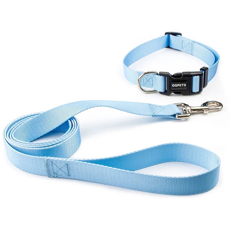 Nylon Adjustable Dog Collar Leash Lead Pet Cat Dog Collar Traction Leash Suitable for Small Large Dogs Bulldog Pugs Beagle