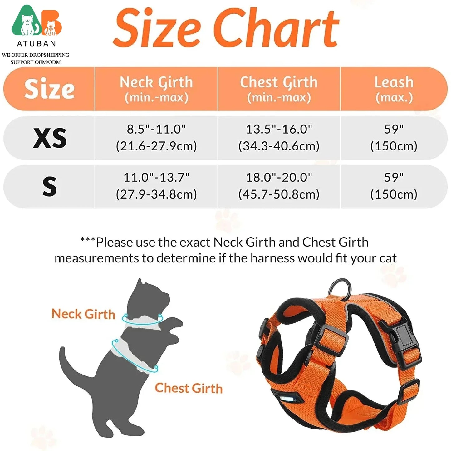 ATUBAN Cat Harness and Leash for Walking,Escape Proof Soft Adjustable Vest Harnesses for Cat,Breathable Reflective Strips Jacket